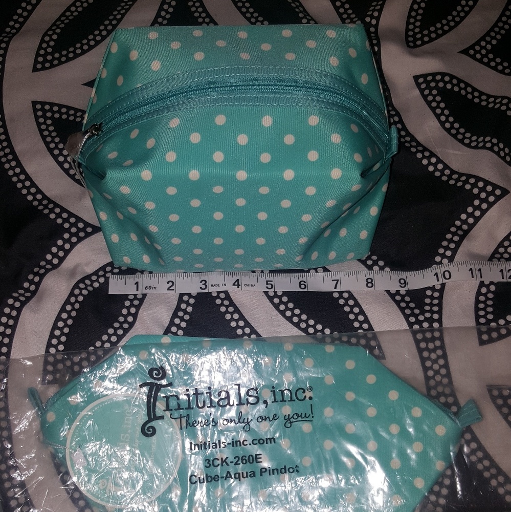 4 Teal poka dot toiletries or make up bag